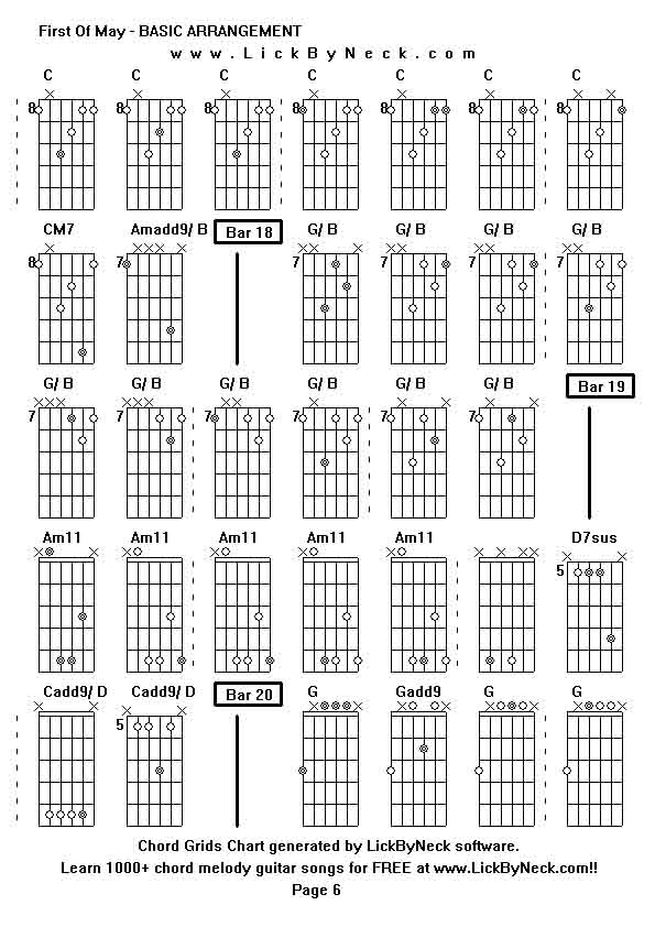 Chord Grids Chart of chord melody fingerstyle guitar song-First Of May - BASIC ARRANGEMENT,generated by LickByNeck software.